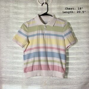 Vintage Alfred Dunner Pastel Striped Knit Polo Shirt Half Zip Petite Small‎